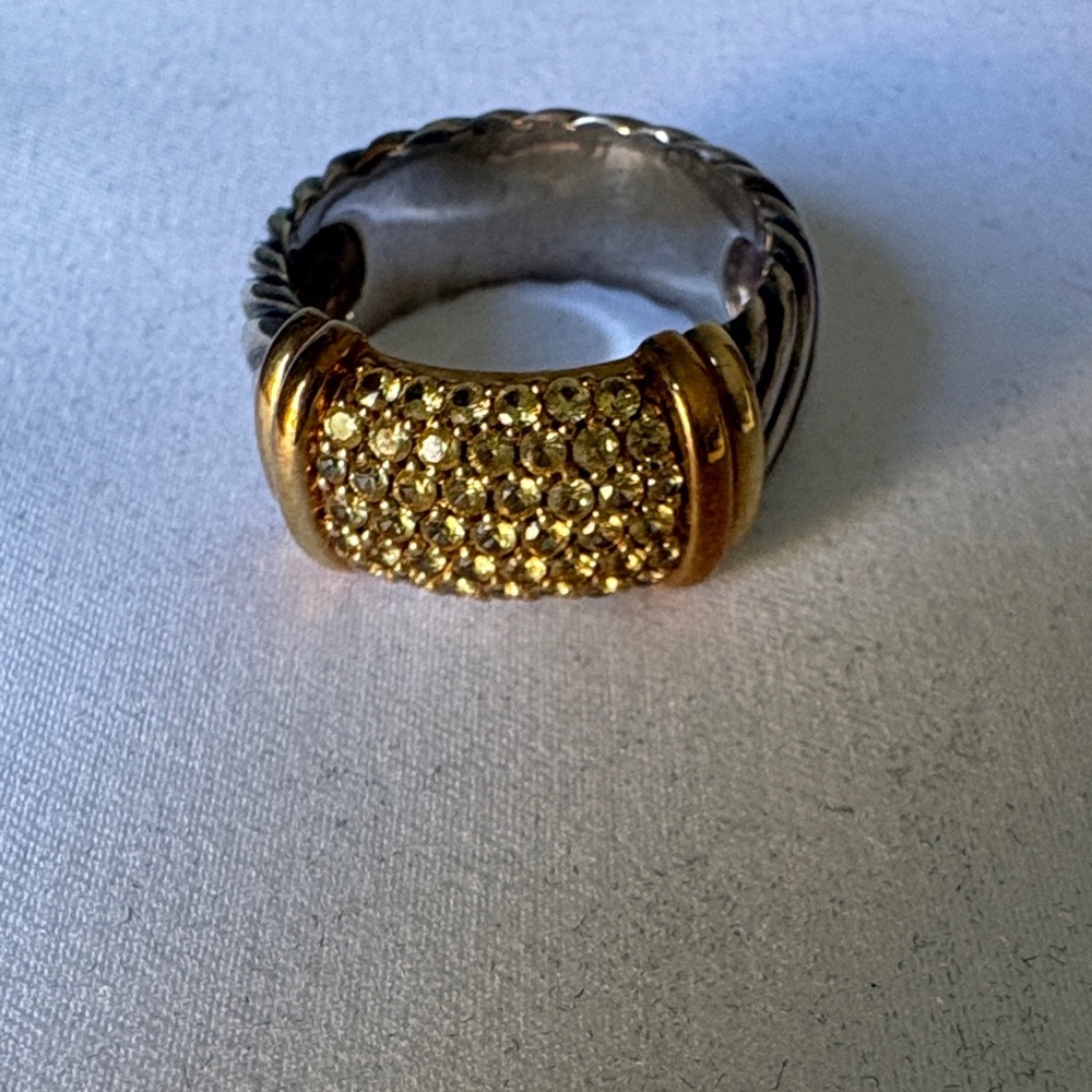 David Yurman Classic Cable Silver and 18k Gold Diamond Pave Ring